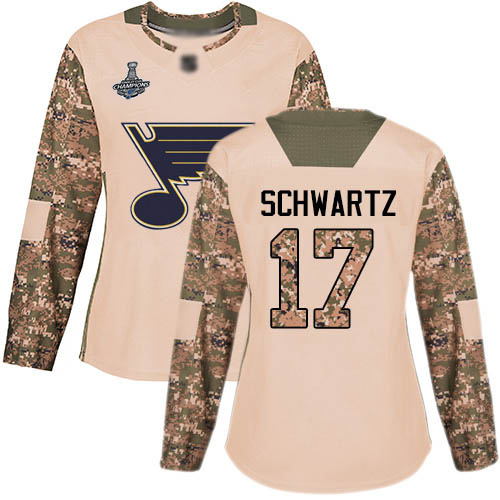 Adidas St. Louis Blues #17 Jaden Schwartz Camo Authentic 2017 Veterans Day Stanley Cup Champions Women's Stitched Jersey Womens