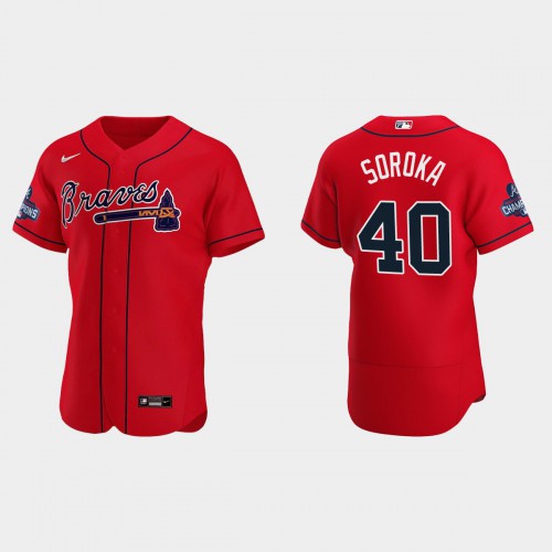 Atlanta Atlanta Braves #40 Mike Soroka Men's 2021 World Series Champions Patch Authentic Player Jersey - Red Men's