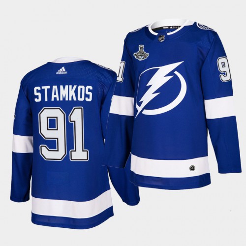 Adidas Tampa Bay Lightning #91 Steven Stamkos Blue Home Authentic Youth 2021 Stanley Cup Champions Jersey Youth