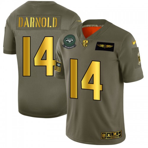 New York New York Jets #14 Sam Darnold Men's Olive Gold 2019 Salute to Service Limited Jersey Men's