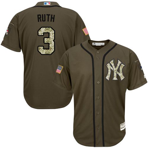 New York Yankees #3 Babe Ruth Green Salute to Service Stitched Youth Jersey Youth