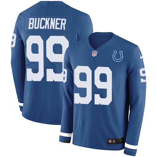 Indianapolis Colts #99 DeForest Buckner Royal Blue Team Color Men's Stitched Limited Therma Long Sleeve Jersey Men's