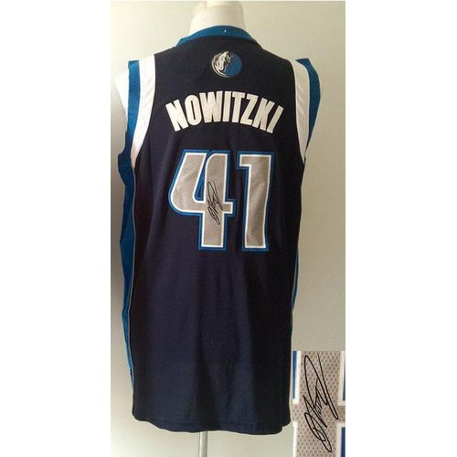 Revolution 30 Autographed Dallas Mavericks #41 Dirk Nowitzki Navy Blue Stitched Jersey Mens