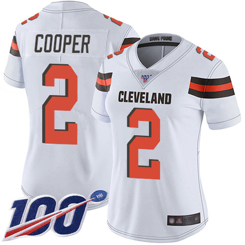 Browns #2 Amari Cooper White Women's Stitched 100th Season Vapor Untouchable Limited Jersey