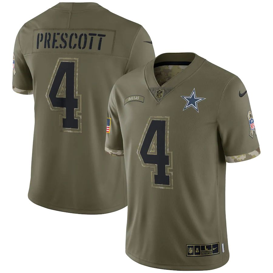 Dallas Cowboys #4 Dak Prescott Men's 2022 Salute To Service Limited Jersey - Olive
