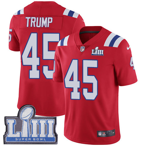 New England Patriots #45 Donald Trump Red Alternate Super Bowl LIII Bound Men's Stitched Vapor Untouchable Limited Jersey Men's