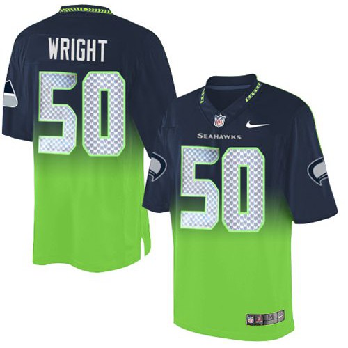 Seattle Seahawks #50 K.J. Wright Steel Blue/Green Men's Stitched Elite Fadeaway Fashion Jersey Men's