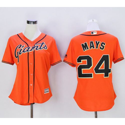 San Francisco Giants #24 Willie Mays Orange Women's Alternate Stitched Jersey Womens