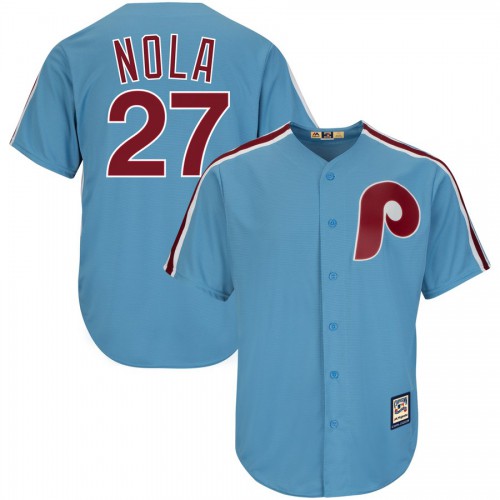 Philadelphia Philadelphia Phillies #27 Aaron Nola Majestic Alternate Official Cool Base Cooperstown Stitched Jersey Light Blue Men's