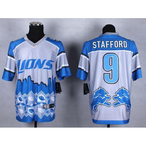 Detroit Lions #9 Matthew Stafford Blue Men's Stitched Elite Noble Fashion Jersey Men's