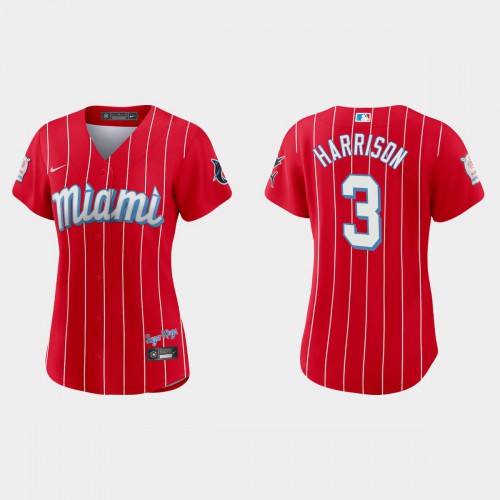 Miami Miami Marlins #3 Monte Harrison Women's 2021 City Connect Authentic Jersey Red Womens