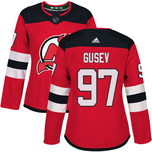 Adidas New Jersey Devils #97 Nikita Gusev Red Home Authentic Women's Stitched Jersey Womens