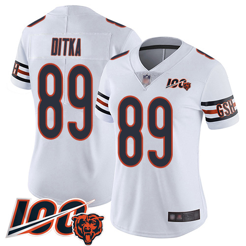 Bears #89 Mike Ditka White Women's Stitched 100th Season Vapor Limited Jersey