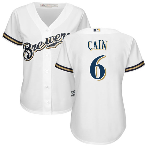 Milwaukee Brewers #6 Lorenzo Cain White Home Women's Stitched Jersey Womens