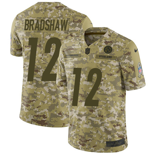 Steelers #12 Terry Bradshaw Camo Men's Stitched Limited 2018 Salute To Service Jersey