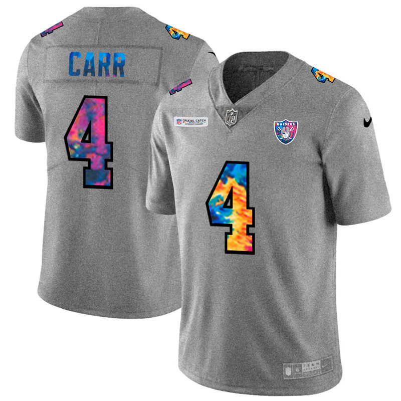 Las Vegas Raiders #4 Derek Carr Men's Multi-Color 2020 Crucial Catch Jersey Greyheather
