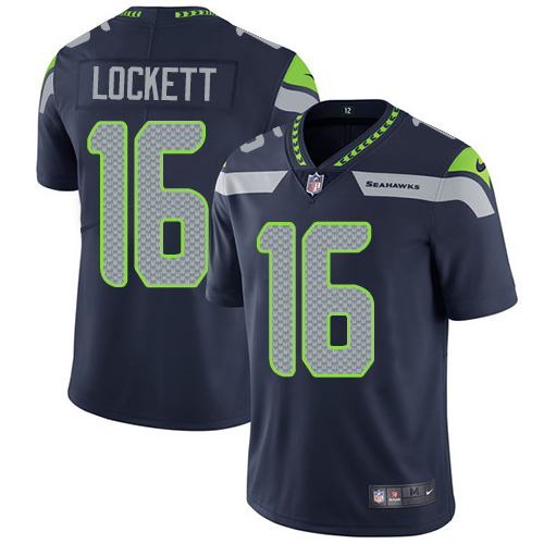 Seahawks #16 Tyler Lockett Steel Blue Team Color Men's Stitched Vapor Untouchable Limited Jersey