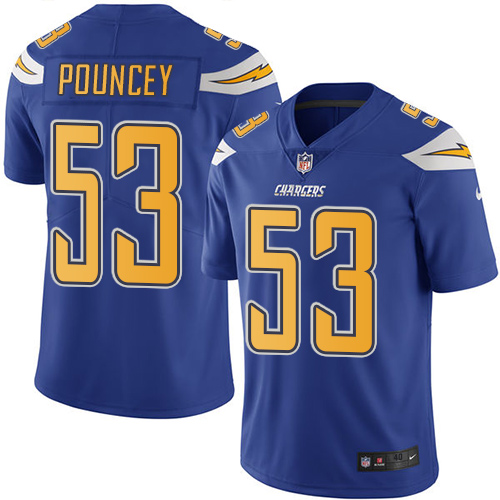 Los Angeles Chargers #53 Mike Pouncey Electric Blue Youth Stitched Limited Rush Jersey Youth