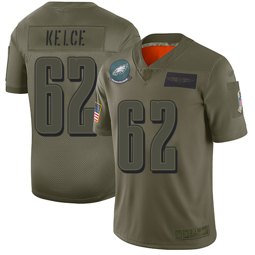 Eagles #62 Jason Kelce Camo Men's Stitched Limited 2019 Salute To Service Jersey