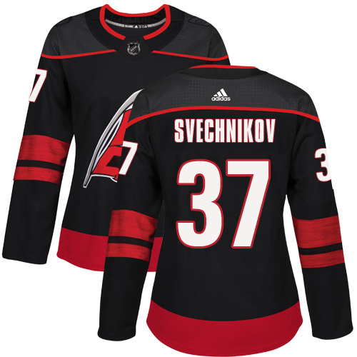 Adidas Carolina Hurricanes #37 Andrei Svechnikov Black Alternate Authentic Women's Stitched Jersey Womens