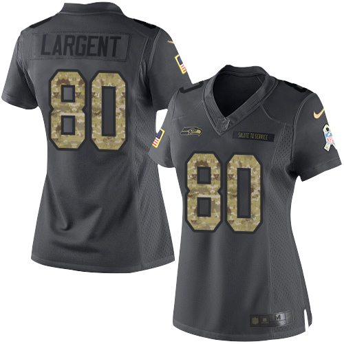Seahawks #80 Steve Largent Black Women's Stitched Limited 2016 Salute To Service Jersey