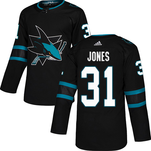 Adidas San Jose Sharks #31 Martin Jones Black Alternate Authentic Stitched Jersey Men's