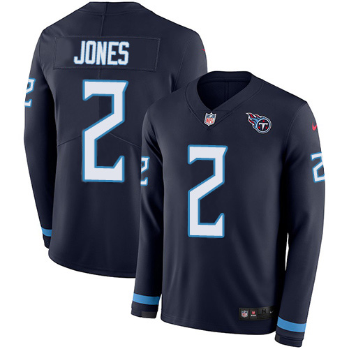 Tennessee Titans #2 Julio Jones Navy Blue Team Color Youth Stitched Limited Therma Long Sleeve Jersey Youth