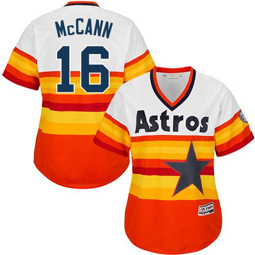 Houston Astros #16 Brian McCann White/Orange Alternate Cooperstown Women's Stitched Jersey Womens