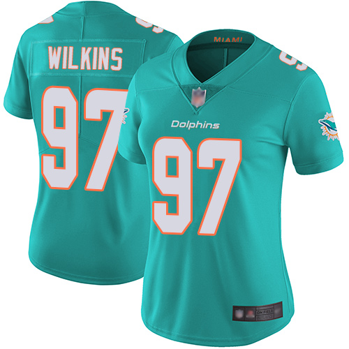Miami Dolphins #97 Christian Wilkins Aqua Green Team Color Women's Stitched Vapor Untouchable Limited Jersey Womens