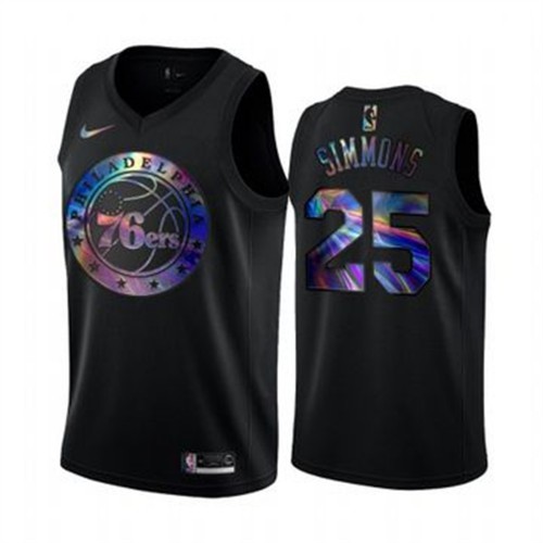 Philadelphia 76ers #25 Ben Simmons Mens Iridescent Holographic Collection Jersey - Black Mens