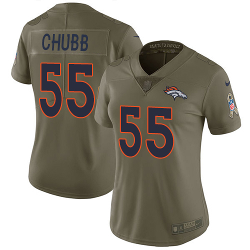 Denver Broncos #55 Bradley Chubb Olive Women's Stitched Limited 2017 Salute to Service Jersey Womens