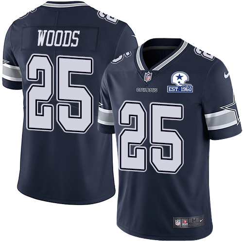 Dallas Cowboys #25 Xavier Woods Navy Blue Team Color Men's Stitched With Established In 1960 Patch Vapor Untouchable Limited Jersey Men's