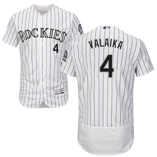 Colorado Rockies #4 Pat Valaika White Strip Flexbase Authentic Collection Stitched Jersey Men's
