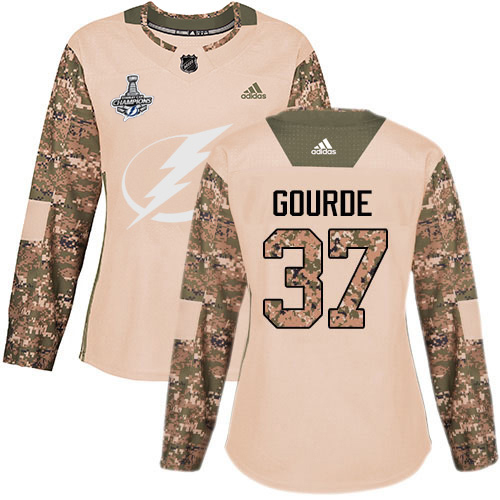 Adidas Tampa Bay Lightning #37 Yanni Gourde Camo Authentic 2017 Veterans Day Women's 2020 Stanley Cup Champions Stitched Jersey Womens