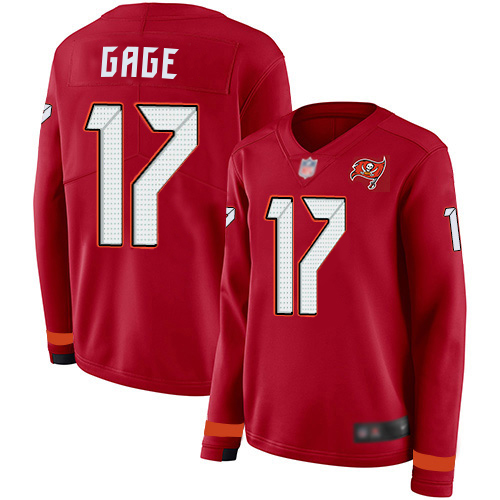Buccaneers #17 Russell Gage Red Team Color Women's Stitched Limited Therma Long Sleeve Jersey