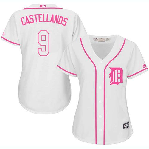 Detroit Tigers #9 Nick Castellanos White/Pink Fashion Women's Stitched Jersey Womens