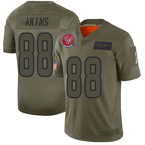 Houston Texans #88 Jordan Akins Camo Youth Stitched Limited 2019 Salute To Service Jersey Youth