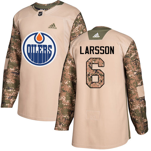 Adidas Edmonton Oilers #6 Adam Larsson Camo Authentic 2017 Veterans Day Stitched Jersey Men's
