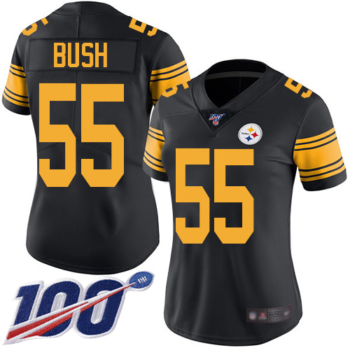 Pittsburgh Steelers #55 Devin Bush Black Women's Stitched Limited Rush 100th Season Jersey Womens