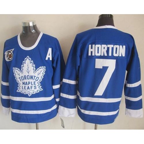 Maple Toronto Maple Leafs #7 Tim Horton Blue 75th CCM Throwback Stitched Jersey Men's