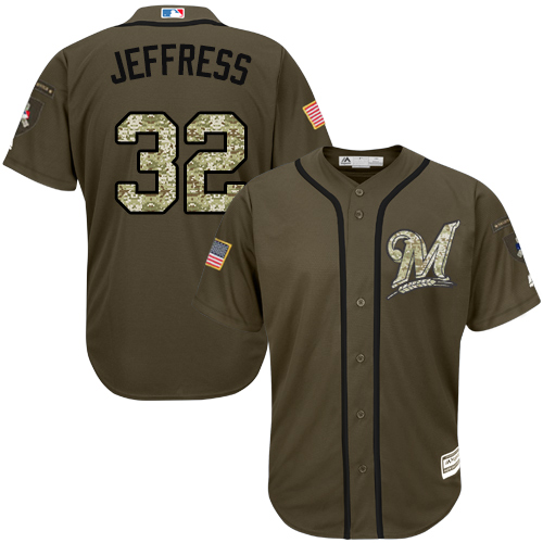 Milwaukee Brewers #32 Jeremy Jeffress Green Salute to Service Stitched Jersey Men's