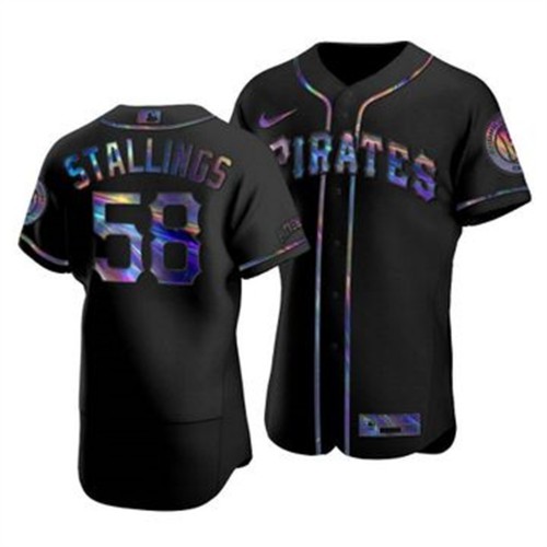 Pittsburgh Pittsburgh Pirates #58 Jacob Stallings Men's Iridescent Holographic Collection Jersey - Black Men's