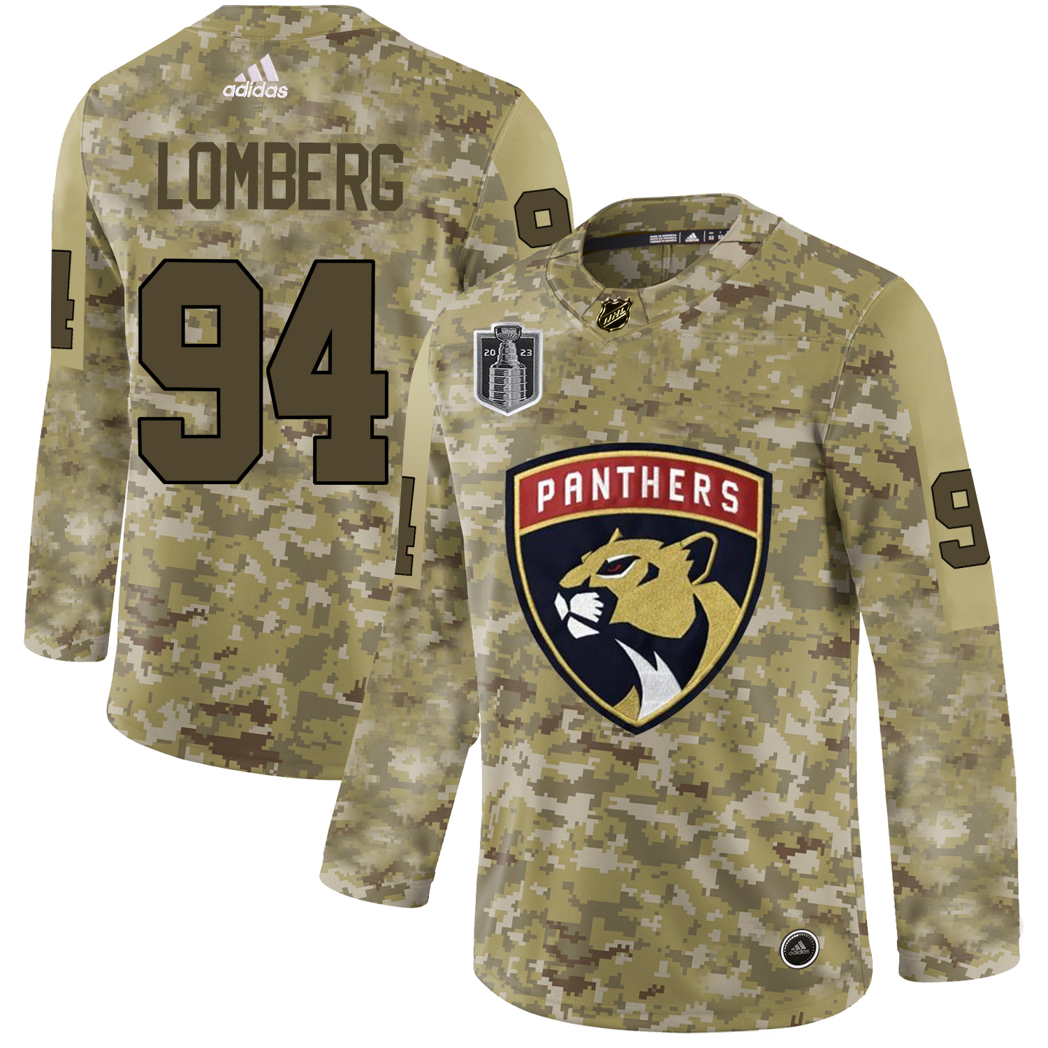Adidas Panthers #94 Ryan Lomberg Camo 2023 Stanley Cup Final Patch Authentic Veterans Day Stitched Jersey