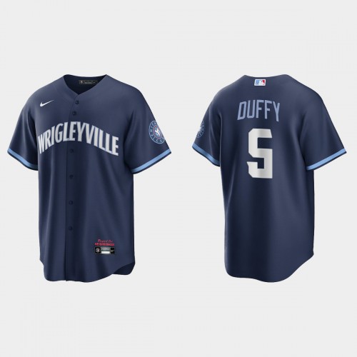 Chicago Chicago Cubs #5 Matt Duffy Men's 2021 City Connect Fans Version Navy Jersey Men's
