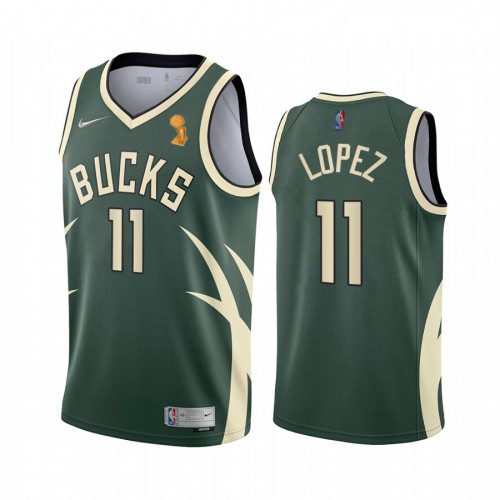 Milwaukee Bucks #11 Brook Lopez 2021 Finals Champions Swingman Earned Edition Jersey Green Mens