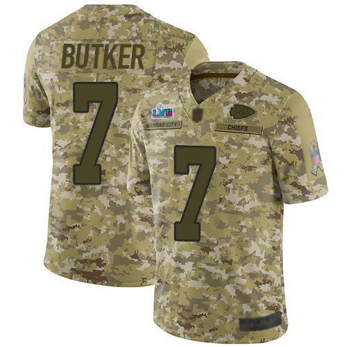 Chiefs #7 Harrison Butker Camo Super Bowl LVII Patch Men's Stitched Limited 2018 Salute To Service Jersey