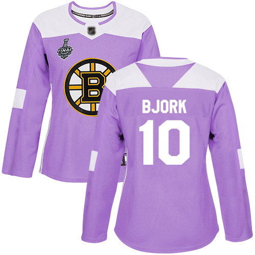 Adidas Boston Bruins #10 Anders Bjork Purple Authentic Fights Cancer Stanley Cup Final Bound Women's Stitched Jersey Womens