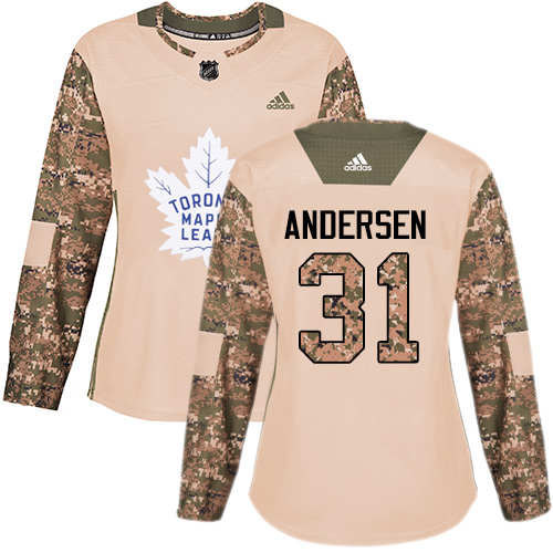 Adidas Maple Toronto Maple Leafs #31 Frederik Andersen Camo Authentic 2017 Veterans Day Women's Stitched Jersey Womens