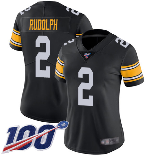 Pittsburgh Steelers #2 Mason Rudolph Black Alternate Women's Stitched 100th Season Vapor Limited Jersey Womens