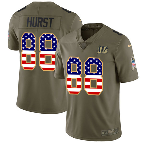 Bengals #88 Hayden Hurst Olive/USA Flag Youth Stitched Limited 2017 Salute To Service Jersey
